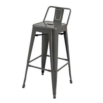 Benjara Giri 30 Inch Barstool Chair, Set of 4, Low Backrest, Tapered Legs, Dark Gray Metal