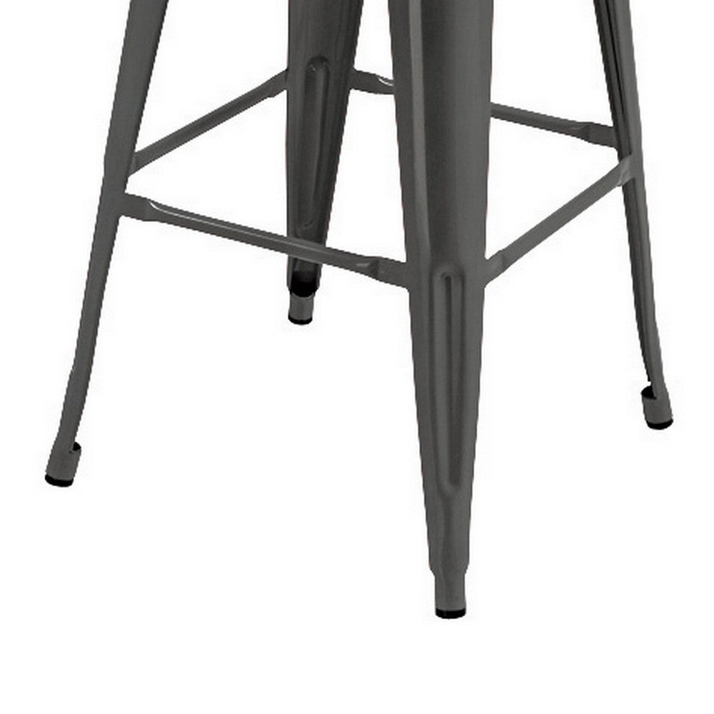 Benjara Giri 30 Inch Barstool Chair, Set of 4, Low Backrest, Tapered Legs, Dark Gray Metal