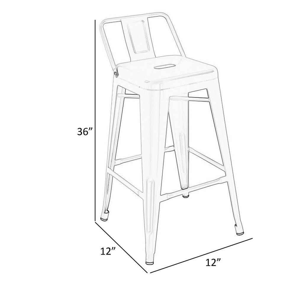 Benjara Giri 30 Inch Barstool Chair, Set of 4, Low Backrest, Tapered Legs, Dark Gray Metal