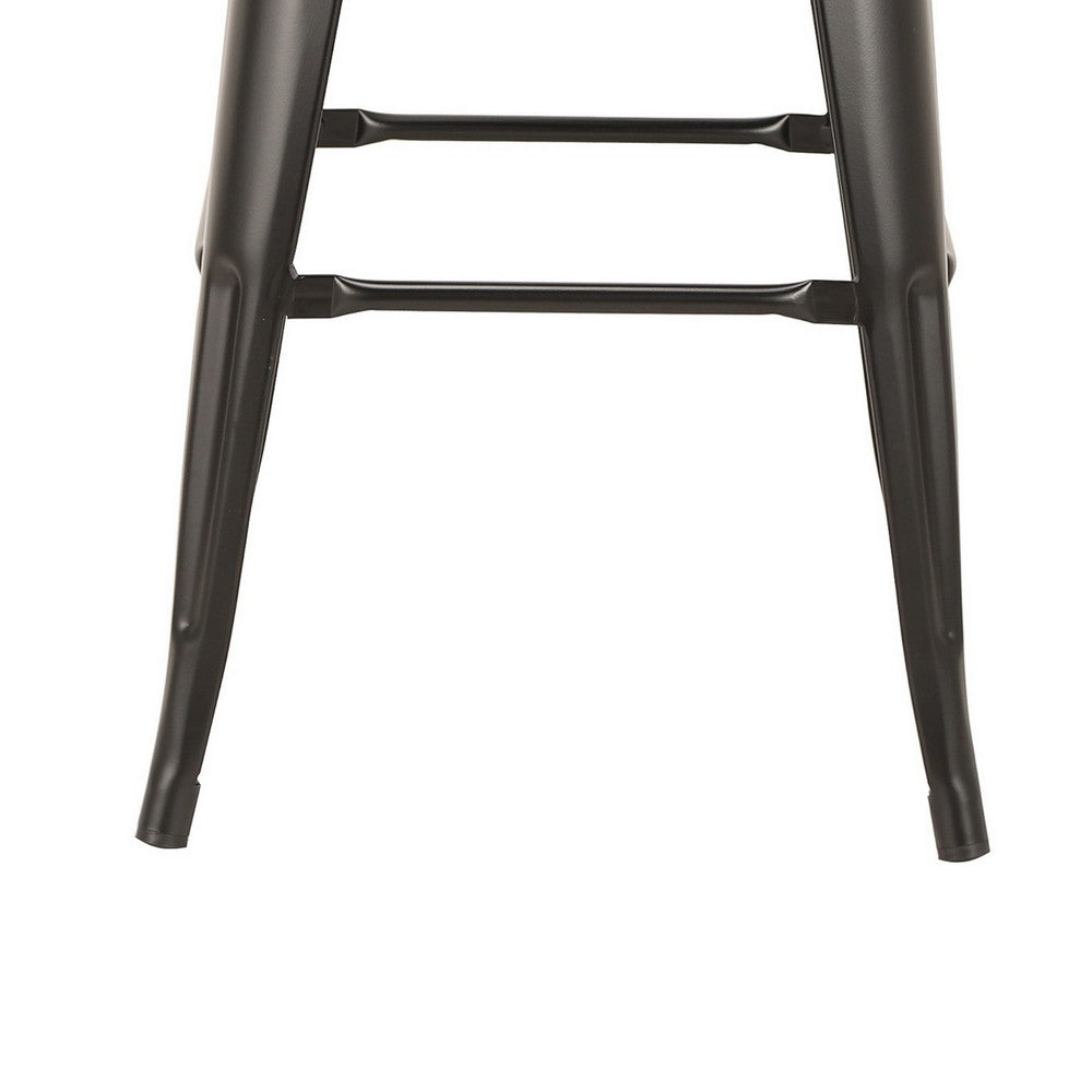 Benjara Giri 30 Inch Barstool Chair, Set of 4, Footrest And Tapered Legs, Black Metal Finish