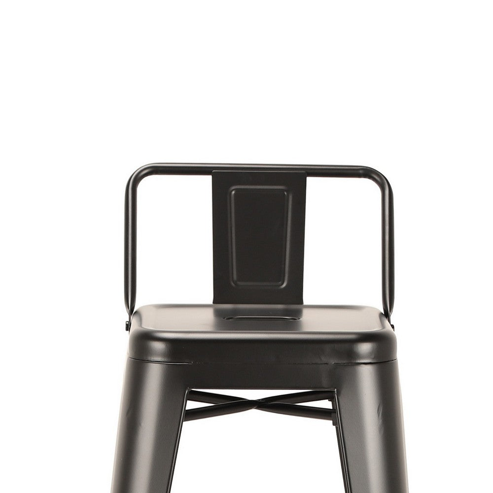 Benjara Giri 30 Inch Barstool Chair, Set of 4, Footrest And Tapered Legs, Black Metal Finish