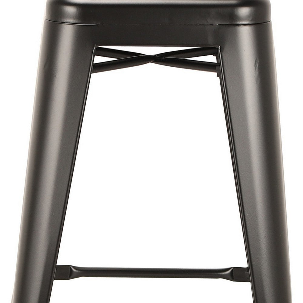 Benjara Giri 30 Inch Barstool Chair, Set of 4, Footrest And Tapered Legs, Black Metal Finish