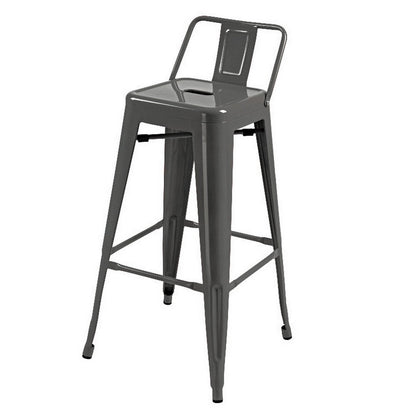 Benjara Giri 30 Inch Barstool Chair, Set of 4, Footrest And Tapered Legs, Light Gray Metal