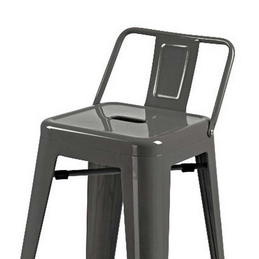 Benjara Giri 30 Inch Barstool Chair, Set of 4, Footrest And Tapered Legs, Light Gray Metal