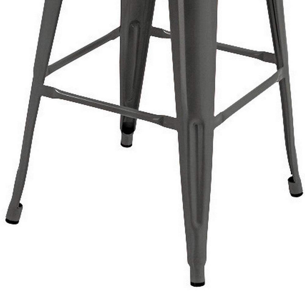 Benjara Giri 30 Inch Barstool Chair, Set of 4, Footrest And Tapered Legs, Light Gray Metal