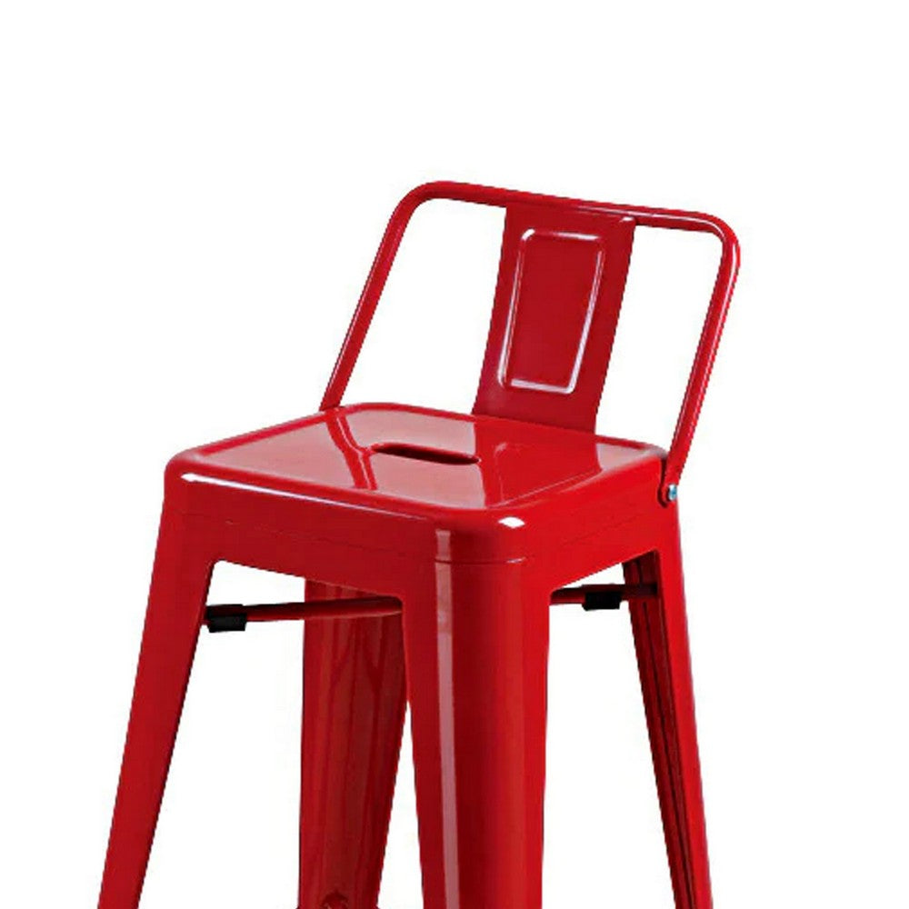 Benjara Giri 30 Inch Barstool Chair, Set of 4, Footrest And Tapered Legs, Red Metal Finish