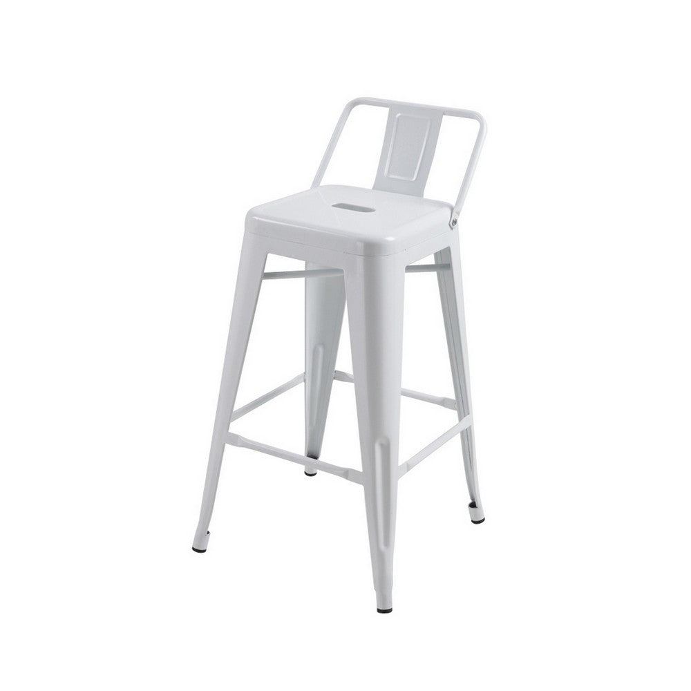 Benjara Giri 30 Inch Barstool Chair, Set of 4, Footrest And Tapered Legs, White Metal Finish