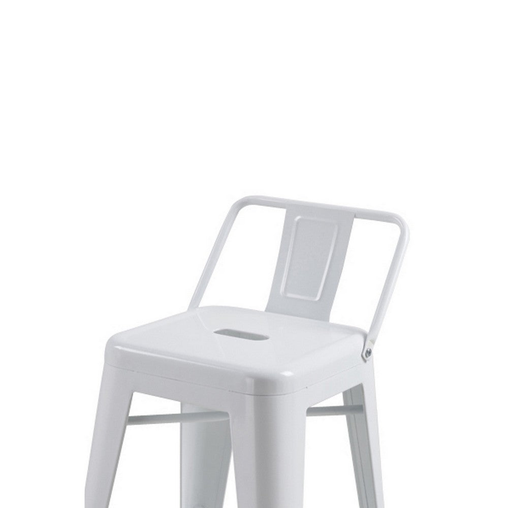Benjara Giri 30 Inch Barstool Chair, Set of 4, Footrest And Tapered Legs, White Metal Finish