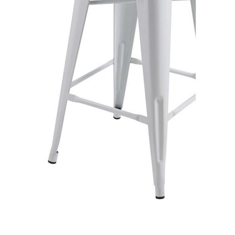Benjara Giri 30 Inch Barstool Chair, Set of 4, Footrest And Tapered Legs, White Metal Finish