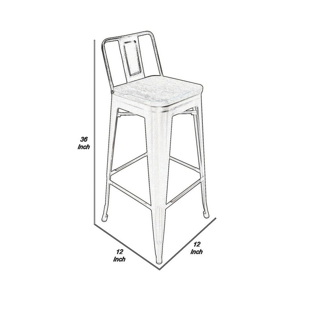 Benjara Giri 30 Inch Barstool Chair, Set of 4, Footrest And Tapered Legs, White Metal Finish