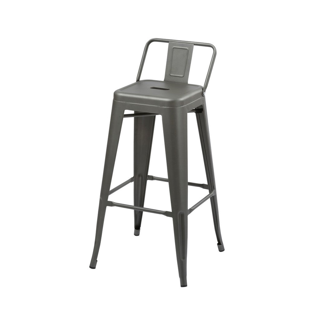 Benjara Giri 26 Inch Counter Stool Chair, Set of 4, Footrest And Tapered Legs, Gray Metal