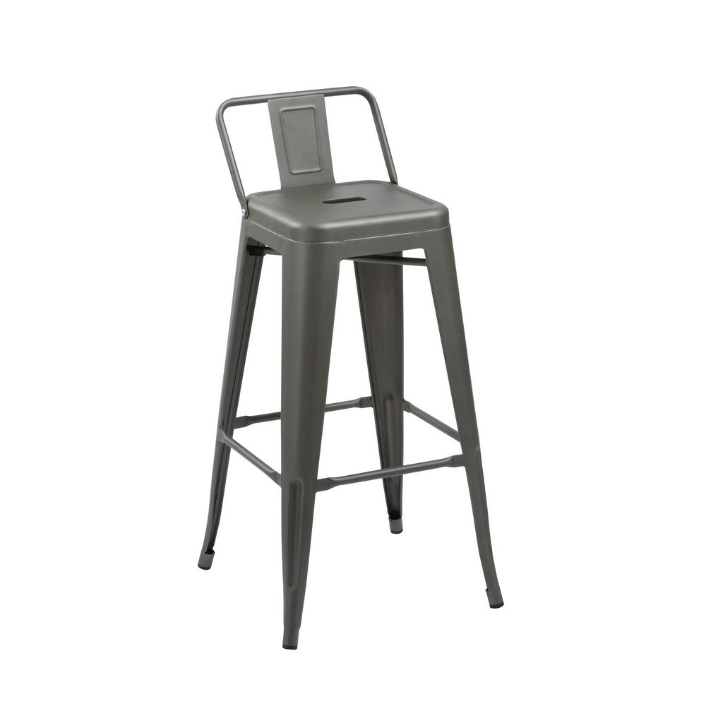 Benjara Giri 26 Inch Counter Stool Chair, Set of 4, Footrest And Tapered Legs, Gray Metal
