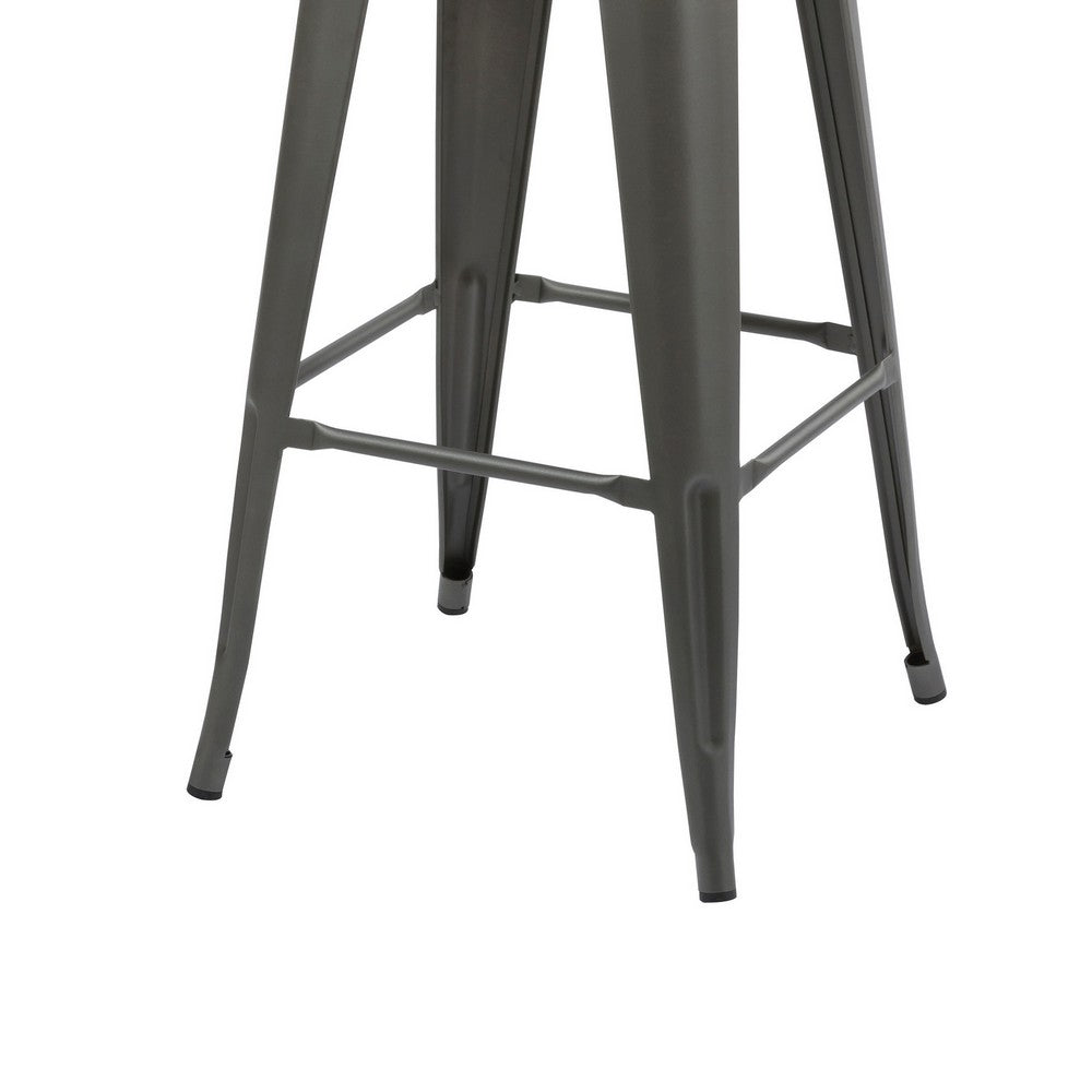 Benjara Giri 26 Inch Counter Stool Chair, Set of 4, Footrest And Tapered Legs, Gray Metal