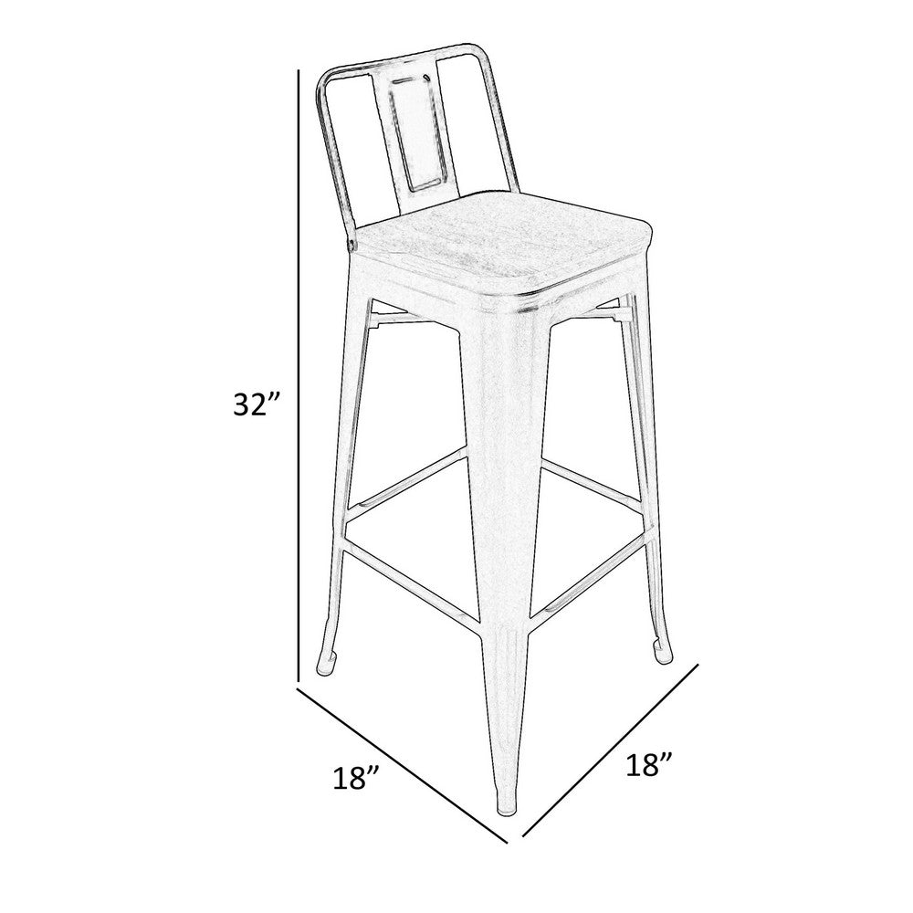 Benjara Giri 26 Inch Counter Stool Chair, Set of 4, Footrest And Tapered Legs, Gray Metal