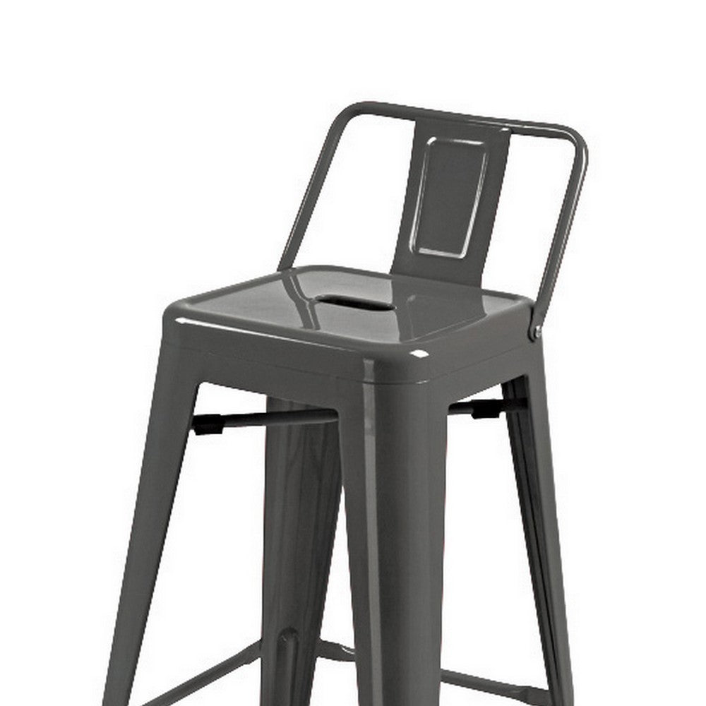 Benjara Giri 26 Inch Counter Stool Chair, Set of 4, Footrest And Tapered Legs, Light Gray