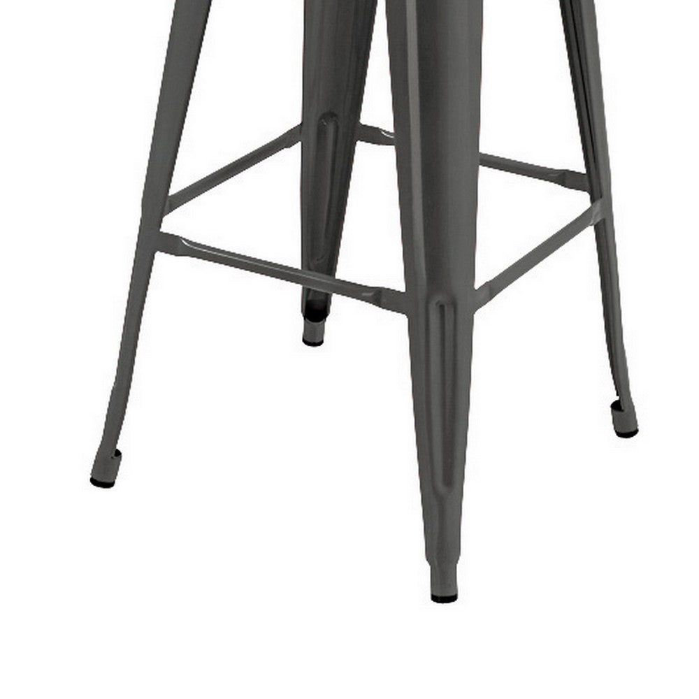 Benjara Giri 26 Inch Counter Stool Chair, Set of 4, Footrest And Tapered Legs, Light Gray