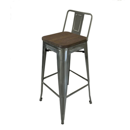 Benjara Trace 30 Inch Barstool Chair, Set of 4, Low Back, Wood Seat, Light Gray Metal