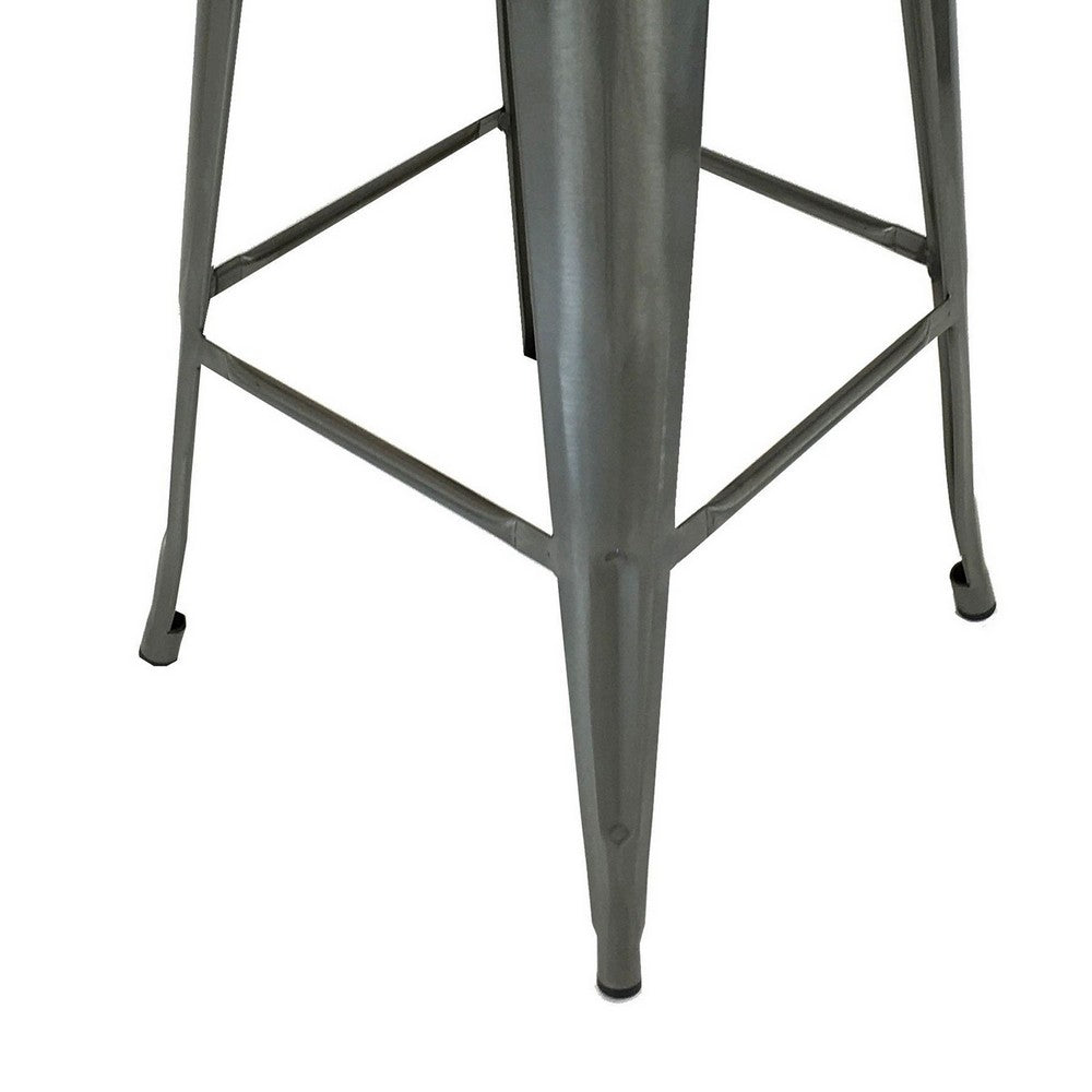 Benjara Trace 30 Inch Barstool Chair, Set of 4, Low Back, Wood Seat, Light Gray Metal
