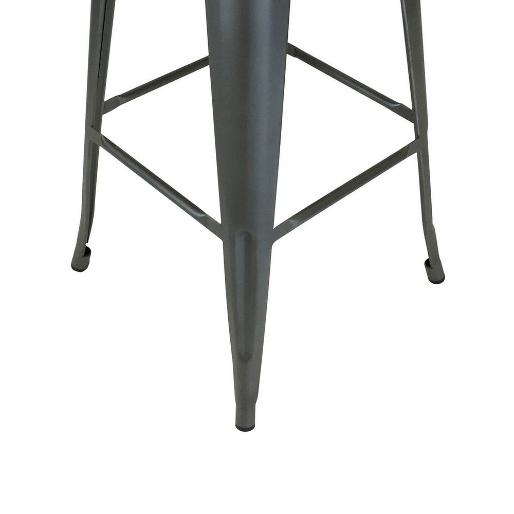 Benjara Trace 26 Inch Counter Stool Chair, Set of 4, Low Back, Wood Seat, Gray Metal Finish