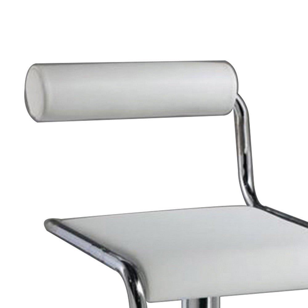 Benjara 25-29 Inch Barstool Chair, Adjustable, White Faux Leather, Chrome Metal