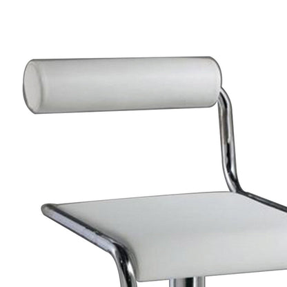 Benjara 25-29 Inch Barstool Chair, Adjustable, White Faux Leather, Chrome Metal