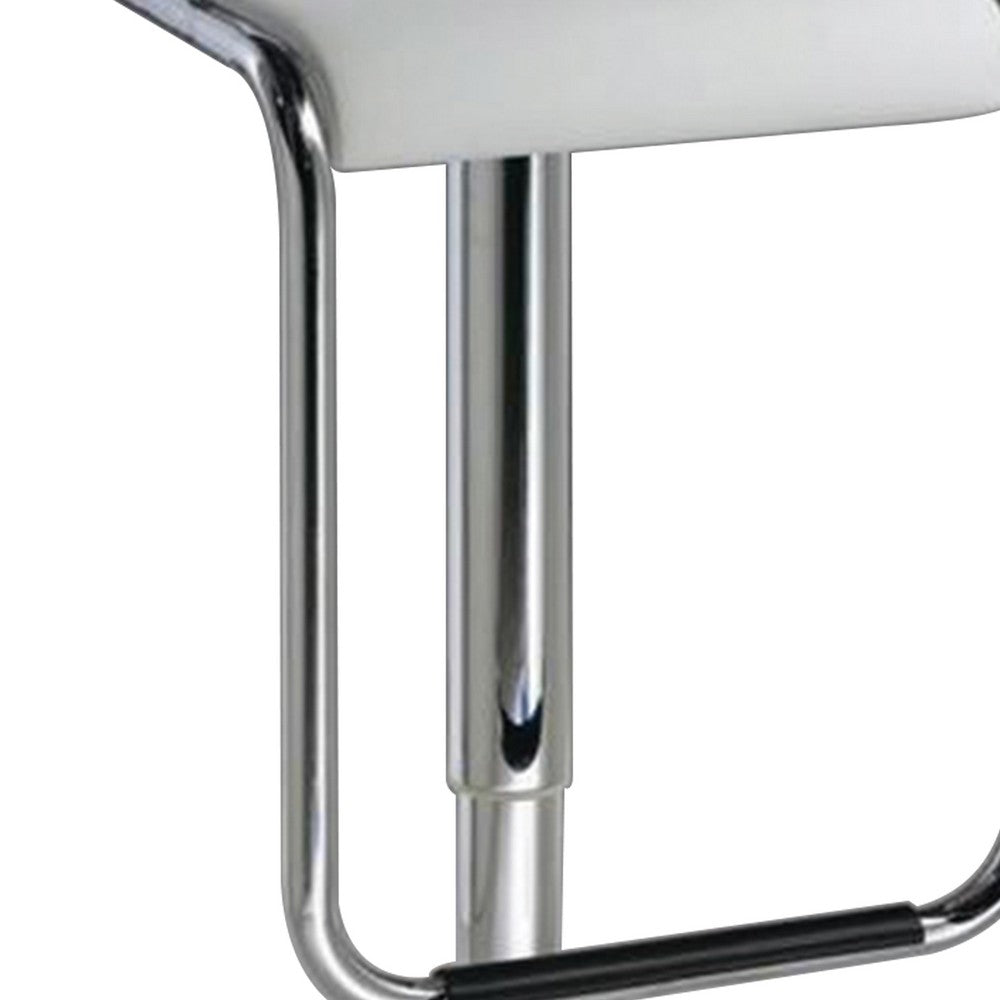Benjara 25-29 Inch Barstool Chair, Adjustable, White Faux Leather, Chrome Metal