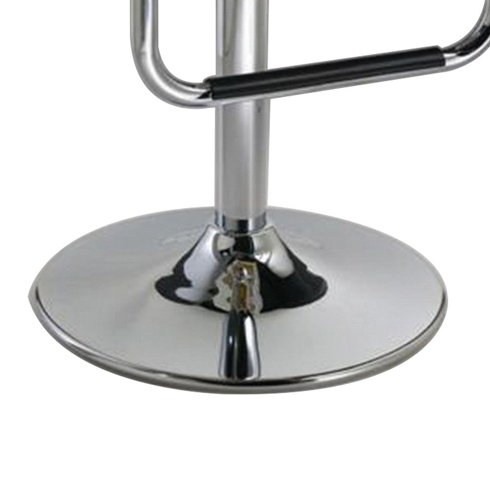 Benjara 25-29 Inch Barstool Chair, Adjustable, White Faux Leather, Chrome Metal
