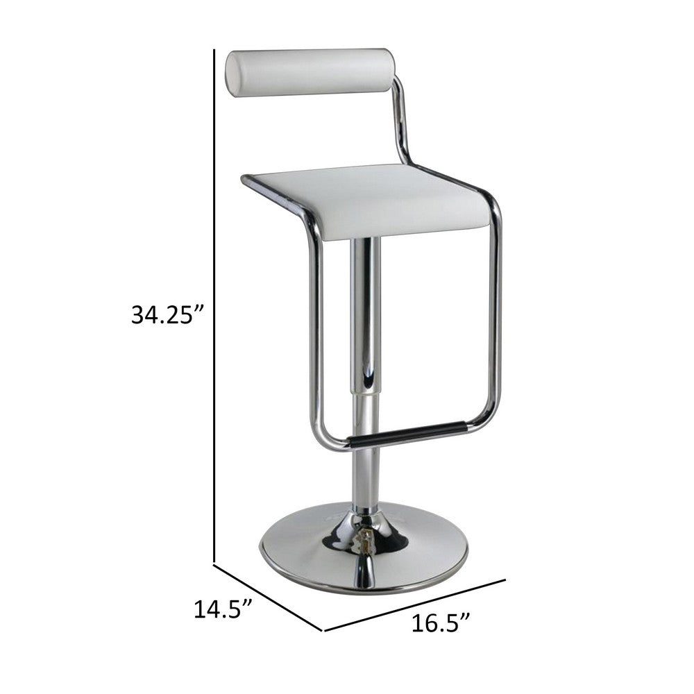 Benjara 25-29 Inch Barstool Chair, Adjustable, White Faux Leather, Chrome Metal