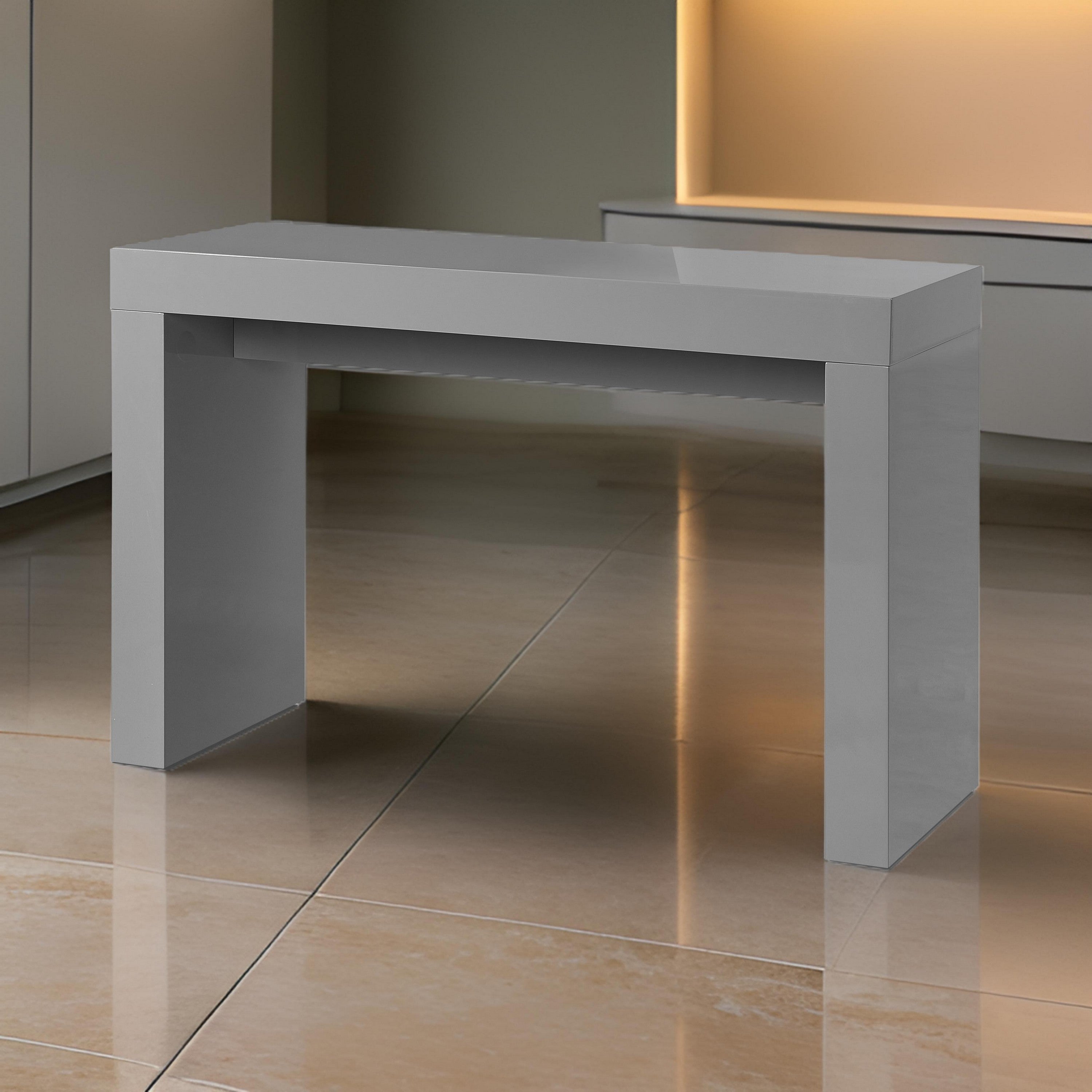 Benjara Libi 47 Inch Console Table, Minimalist Rectangular Top, Lacquered Gray