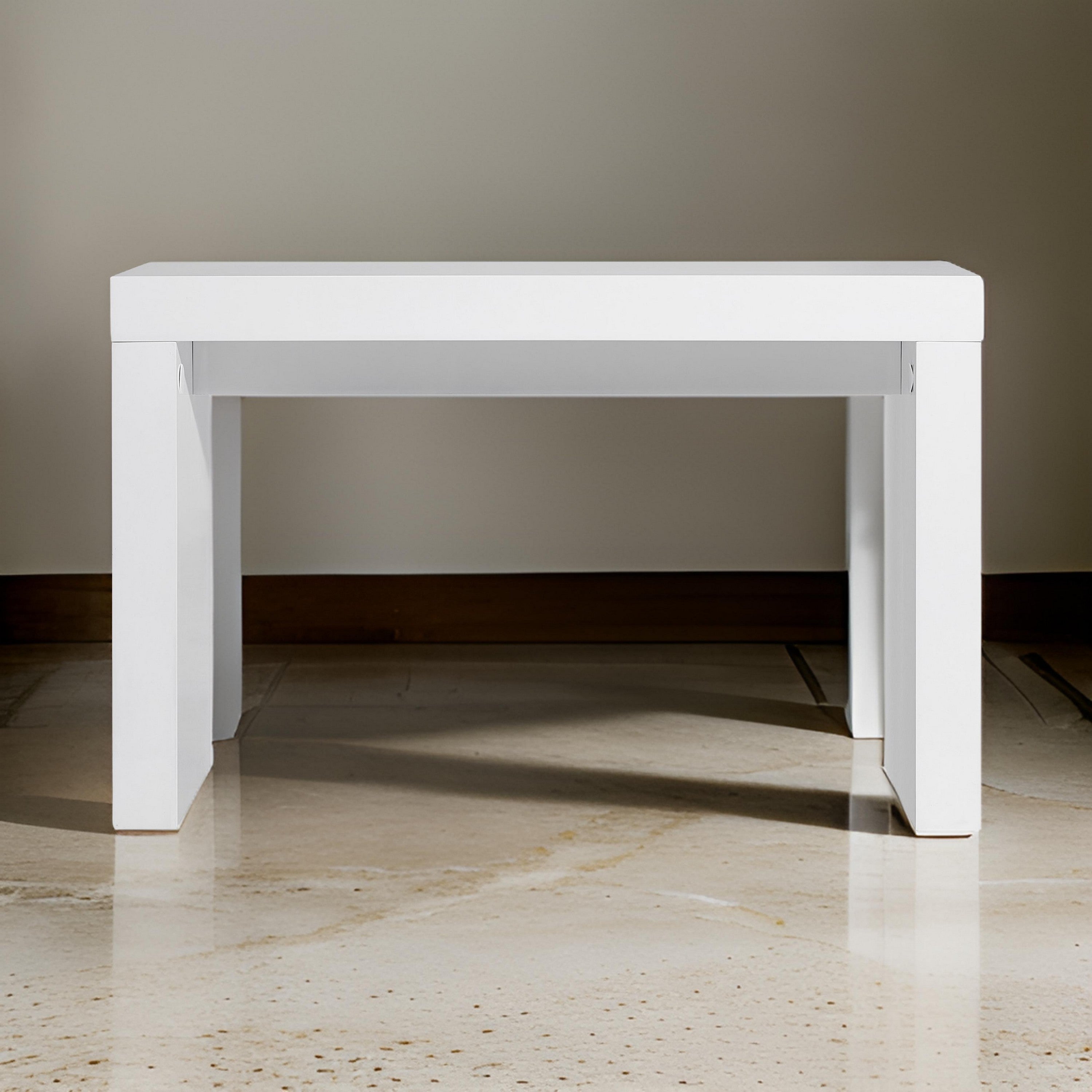 Benjara Libi 47 Inch Console Table, Minimalist Rectangular Top, Lacquered White