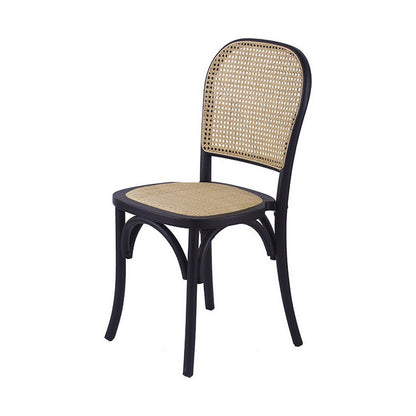 Benjara 38 Inch Dining Chairs Set of 2, Stackable, Woven Cane, Beech Wood, Black