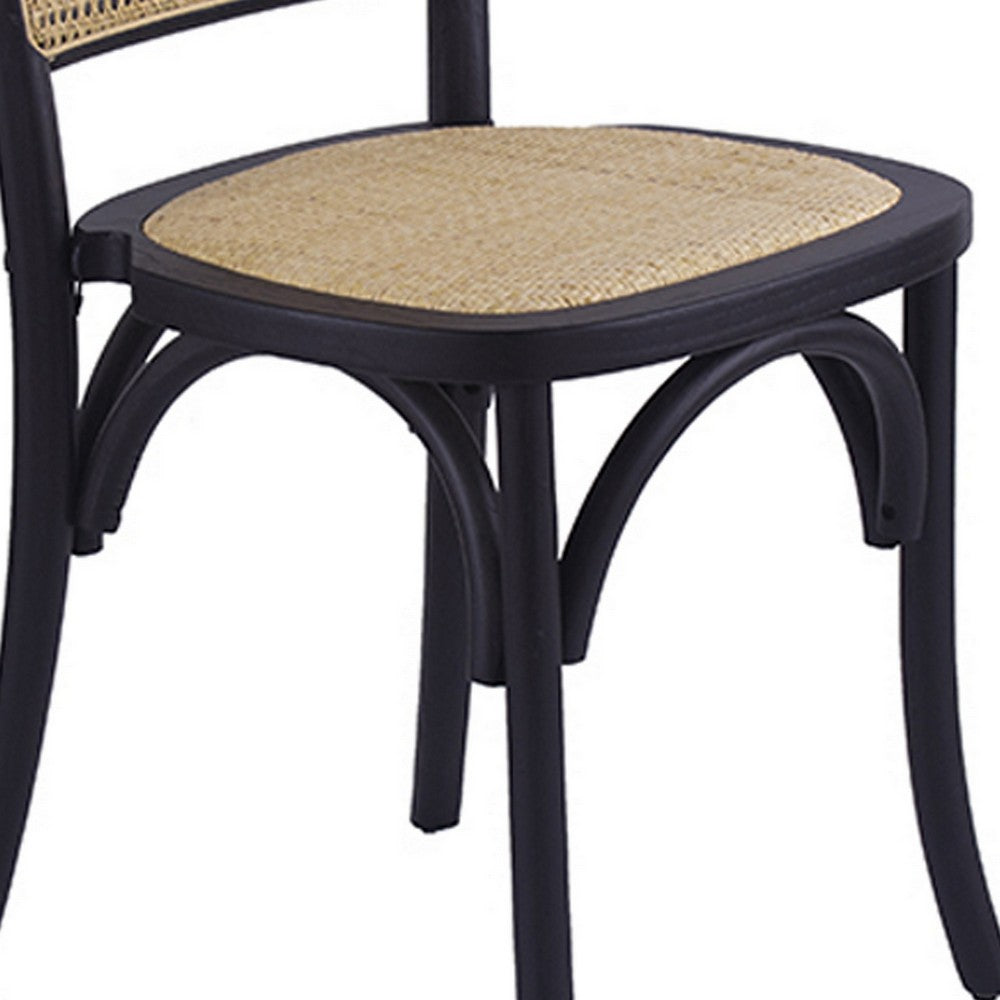 Benjara 38 Inch Dining Chairs Set of 2, Stackable, Woven Cane, Beech Wood, Black