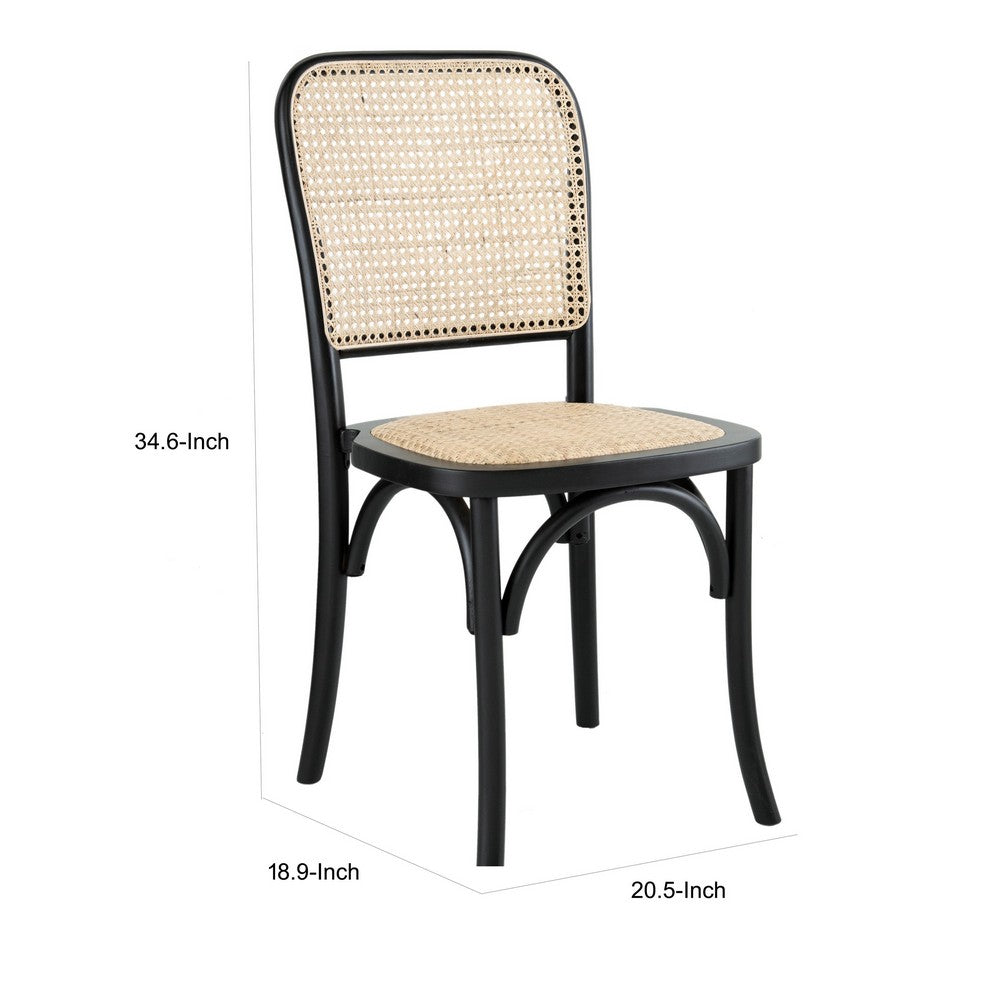 Benjara 38 Inch Dining Chairs Set of 2, Stackable, Woven Cane, Beech Wood, Black