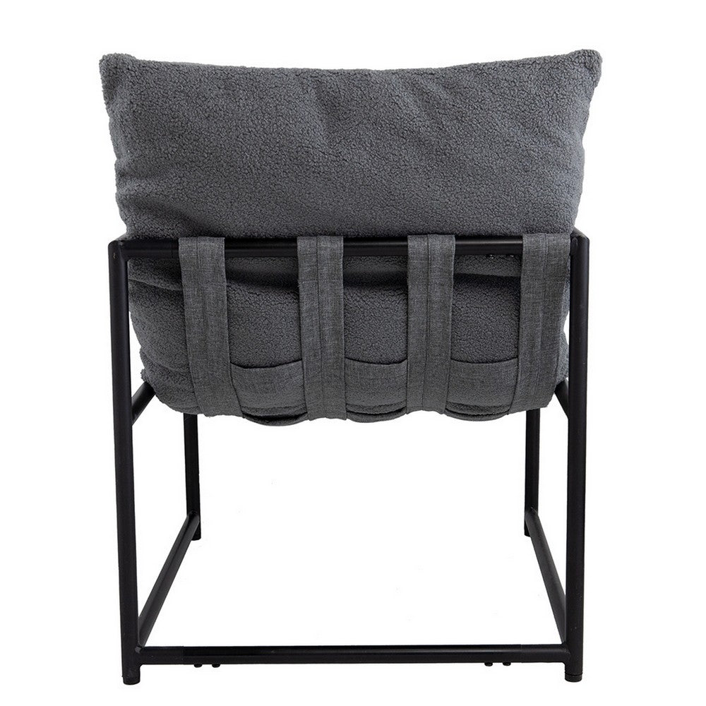 Benjara 26 Inch Accent Chair with Cushion, Black Iron, Light Gray Faux Leather