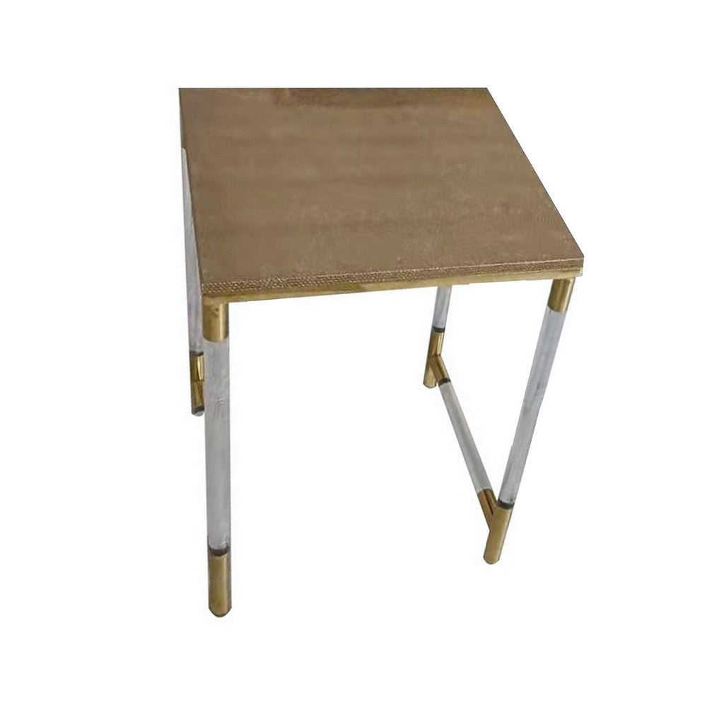 Benjara Set of 3 Nesting Side End Tables, Faux Leather Top, Clear Acrylic Legs