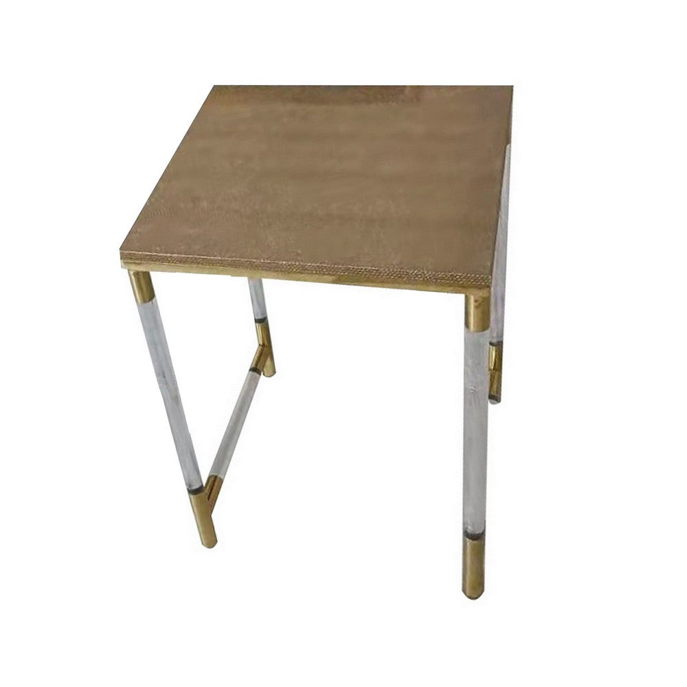 Benjara Set of 3 Nesting Side End Tables, Faux Leather Top, Clear Acrylic Legs