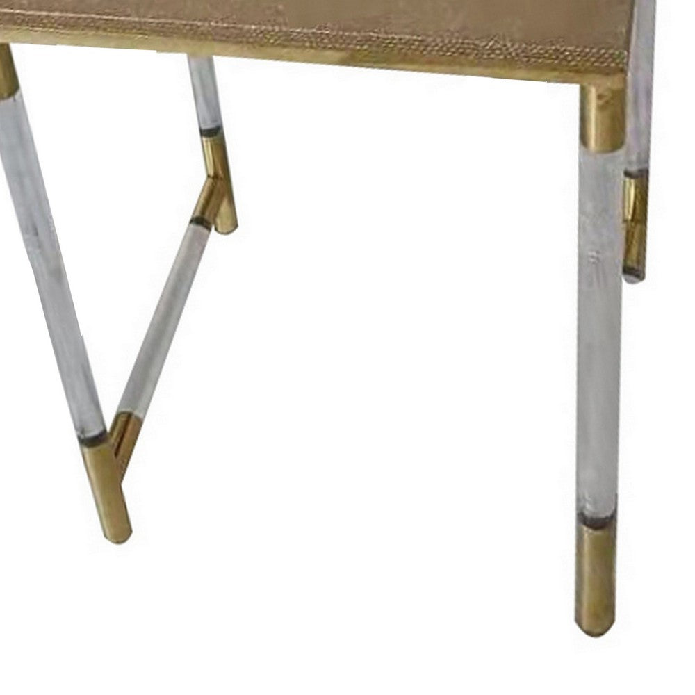 Benjara Set of 3 Nesting Side End Tables, Faux Leather Top, Clear Acrylic Legs