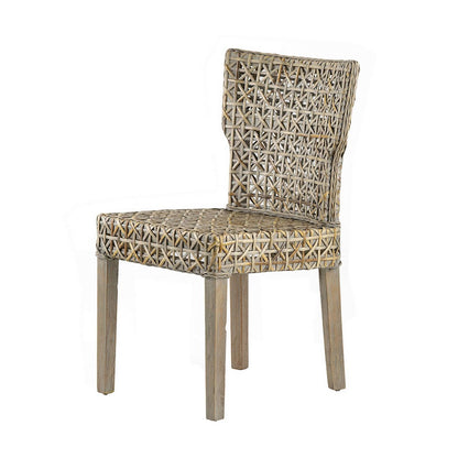 Benjara 22 Inch Side Dining Chair, Woven Rattan Backrest And Seat, Weathered Gray