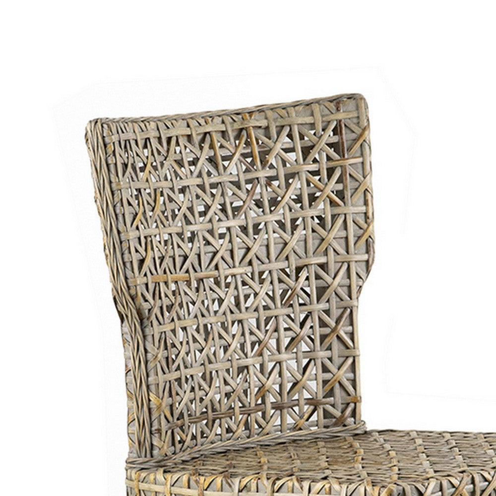 Benjara 22 Inch Side Dining Chair, Woven Rattan Backrest And Seat, Weathered Gray