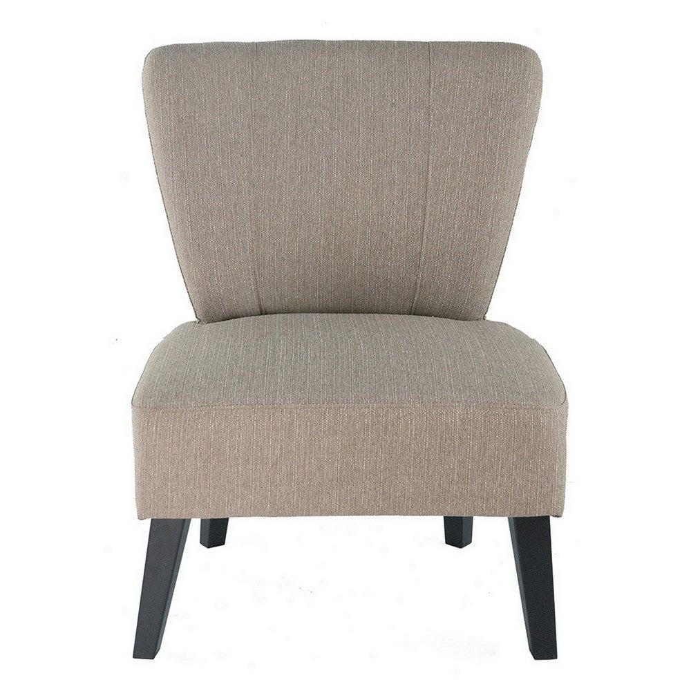 Benjara 28 Inch Accent Chair, Padded Back, Black Legs, Beige Fabric Upholstery