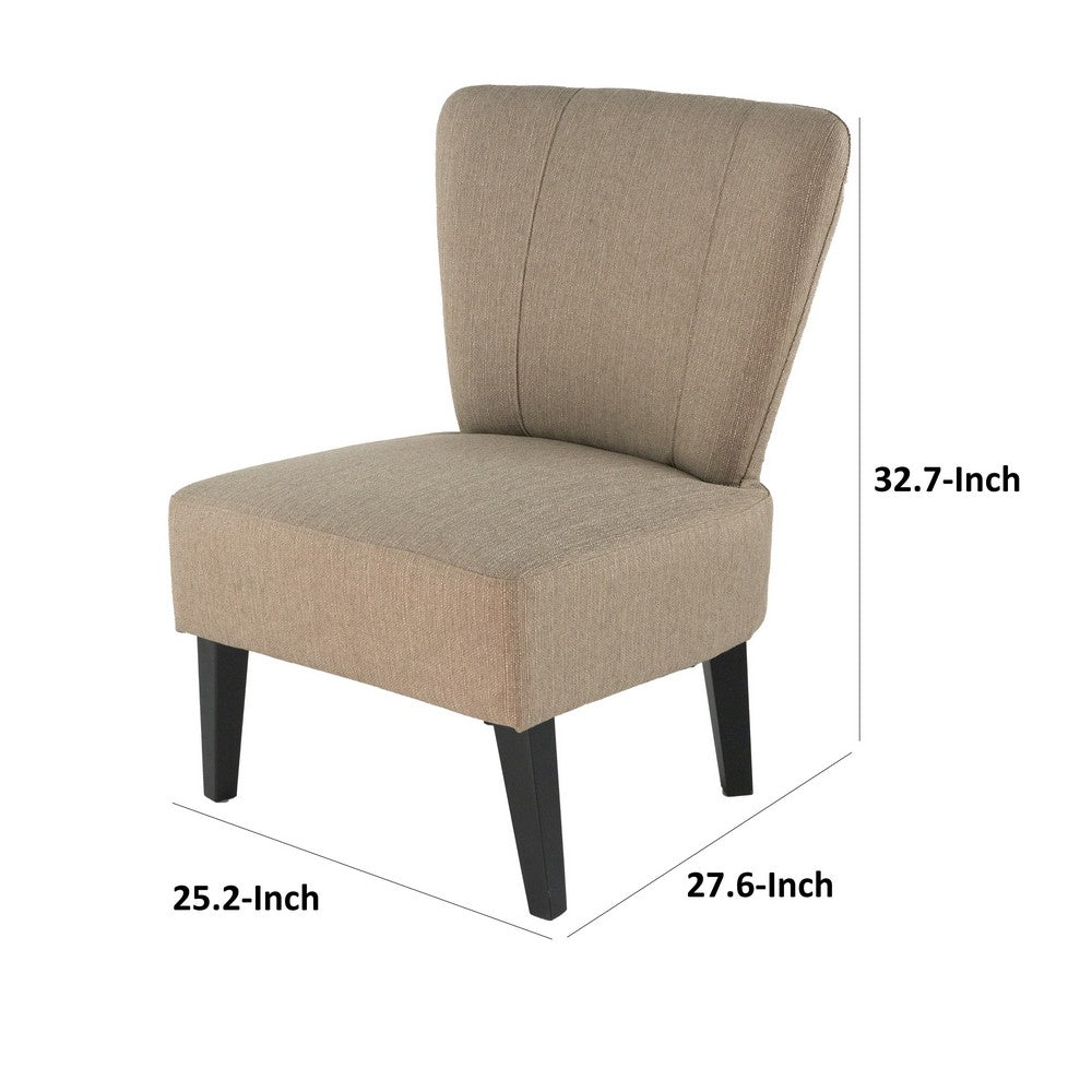Benjara 28 Inch Accent Chair, Padded Back, Black Legs, Beige Fabric Upholstery