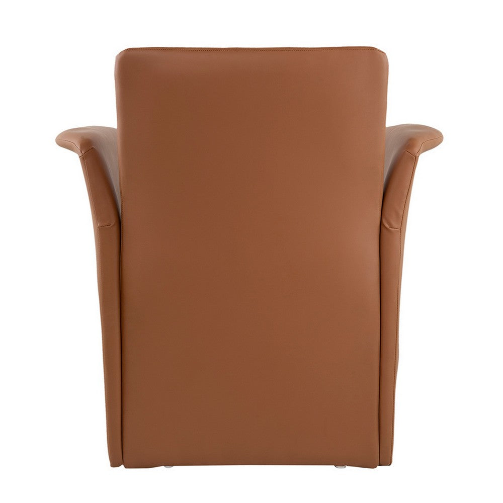 Benjara 32 Inch Accent Chair, Curved, Extended Back, Caramel Brown Faux Leather
