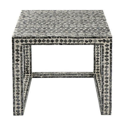 Benjara Set of 2 Nesting Side End Tables, Capiz Inlaid Design, Gray And White