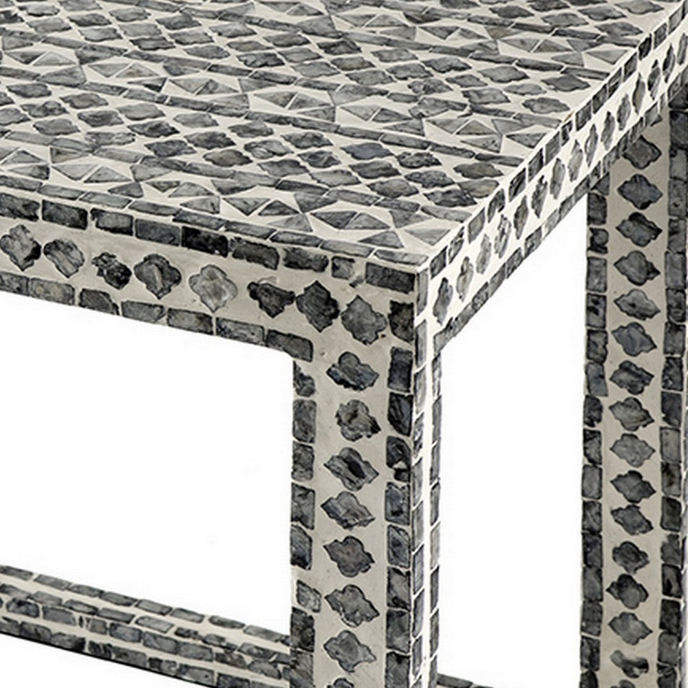 Benjara Set of 2 Nesting Side End Tables, Capiz Inlaid Design, Gray And White