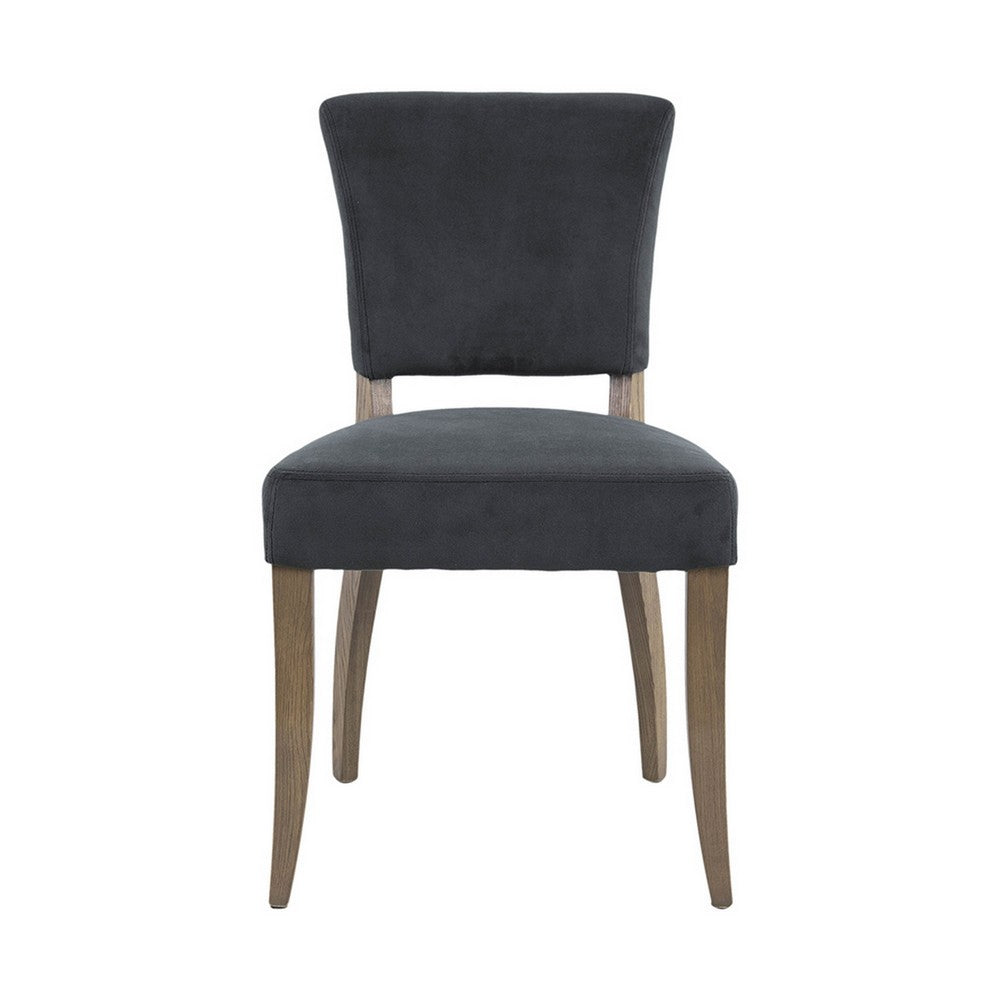 Benjara 25 Inch Side Dining Chairs Set of 2, Polyester Padded Back, Wood, Dark Gray