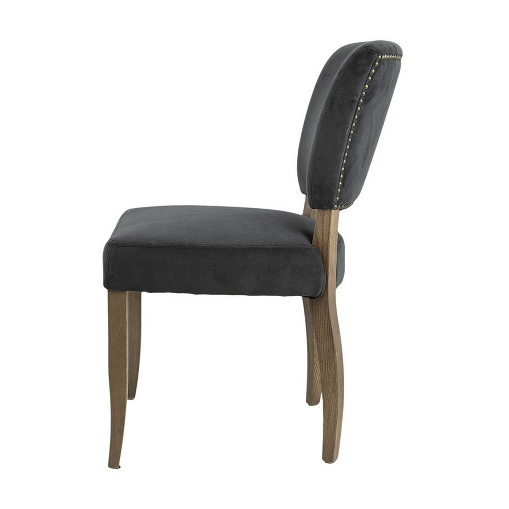 Benjara 25 Inch Side Dining Chairs Set of 2, Polyester Padded Back, Wood, Dark Gray