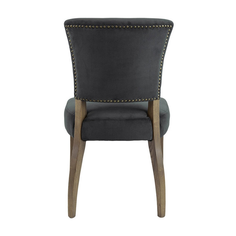 Benjara 25 Inch Side Dining Chairs Set of 2, Polyester Padded Back, Wood, Dark Gray