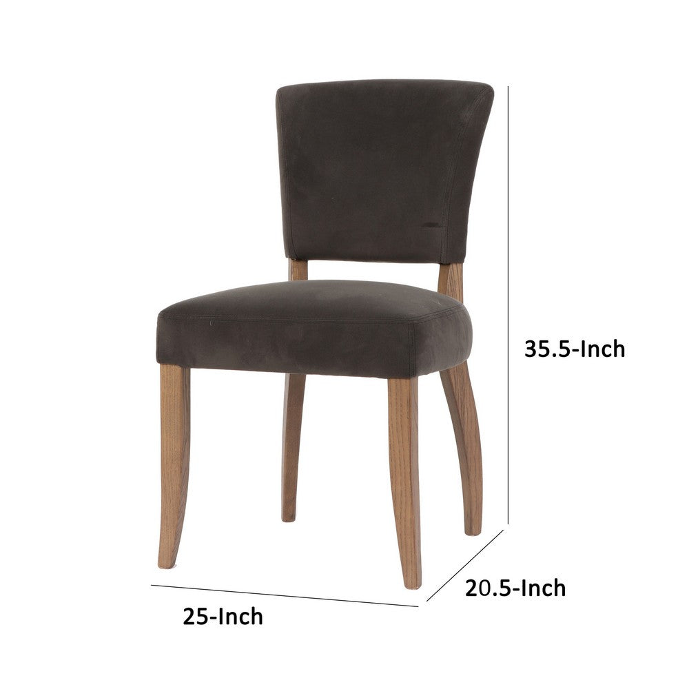 Benjara 25 Inch Side Dining Chairs Set of 2, Polyester Padded Back, Wood, Dark Gray