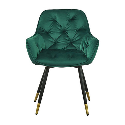 Benjara 25 Inch Accent Dining Chair, Curved Back, Gold, Green Velvet Upholstery