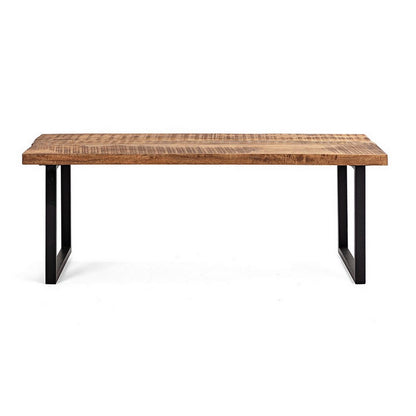 Benjara 52 Inch Side Dining Bench, Black Iron Base, Mango Wood, Natural Brown